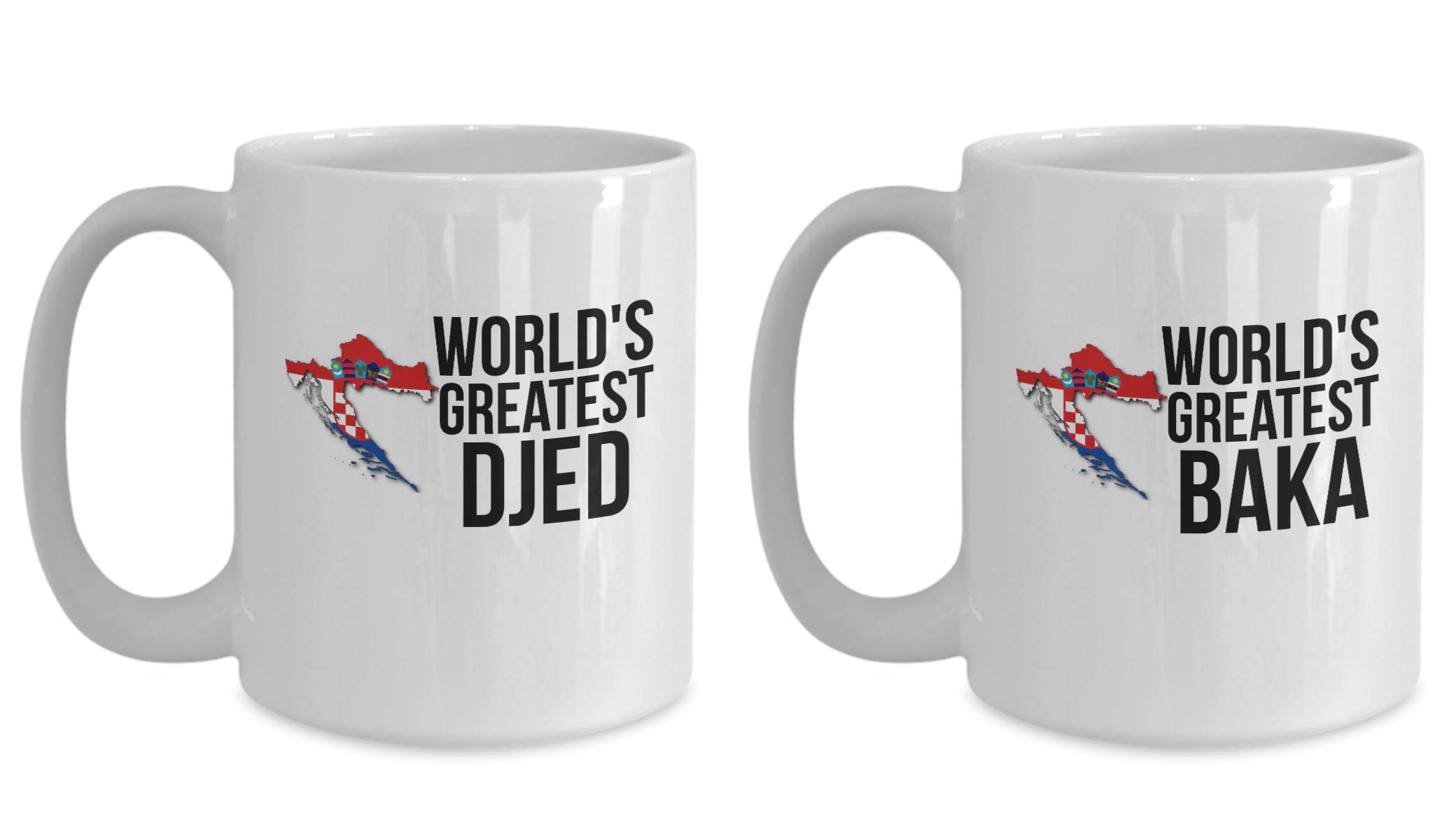 Baka and Djed Croatia Flag Coffee Mug Set - Ceramic Novelty Gift for Grandparents - Perfect for Croatian Heritage Celebrations, Family Gatherings & Coffee Lovers