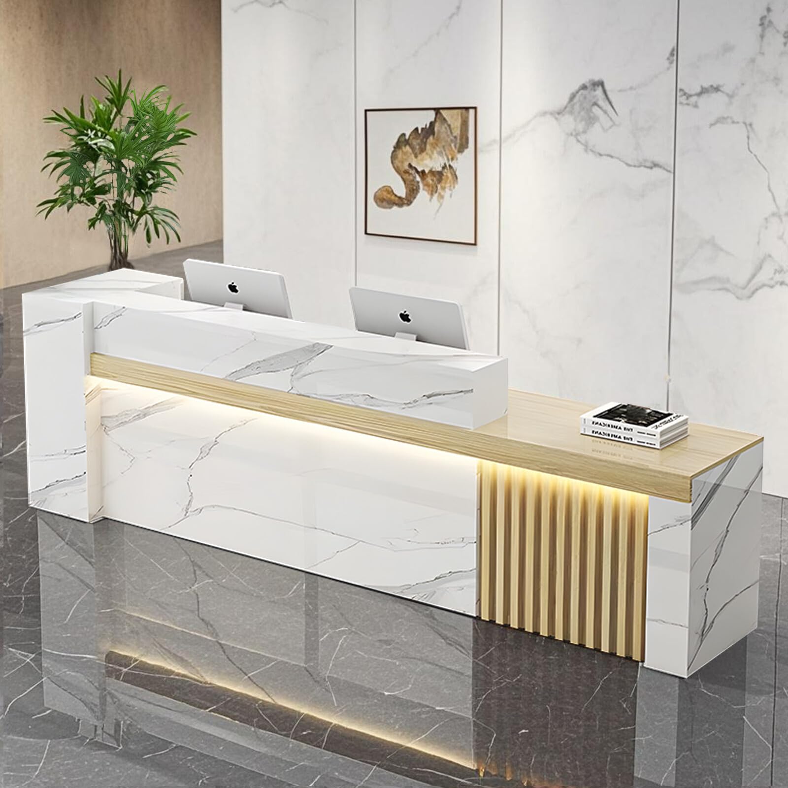 Modern Reception Desk with Shelf & Lockable Drawers - 87