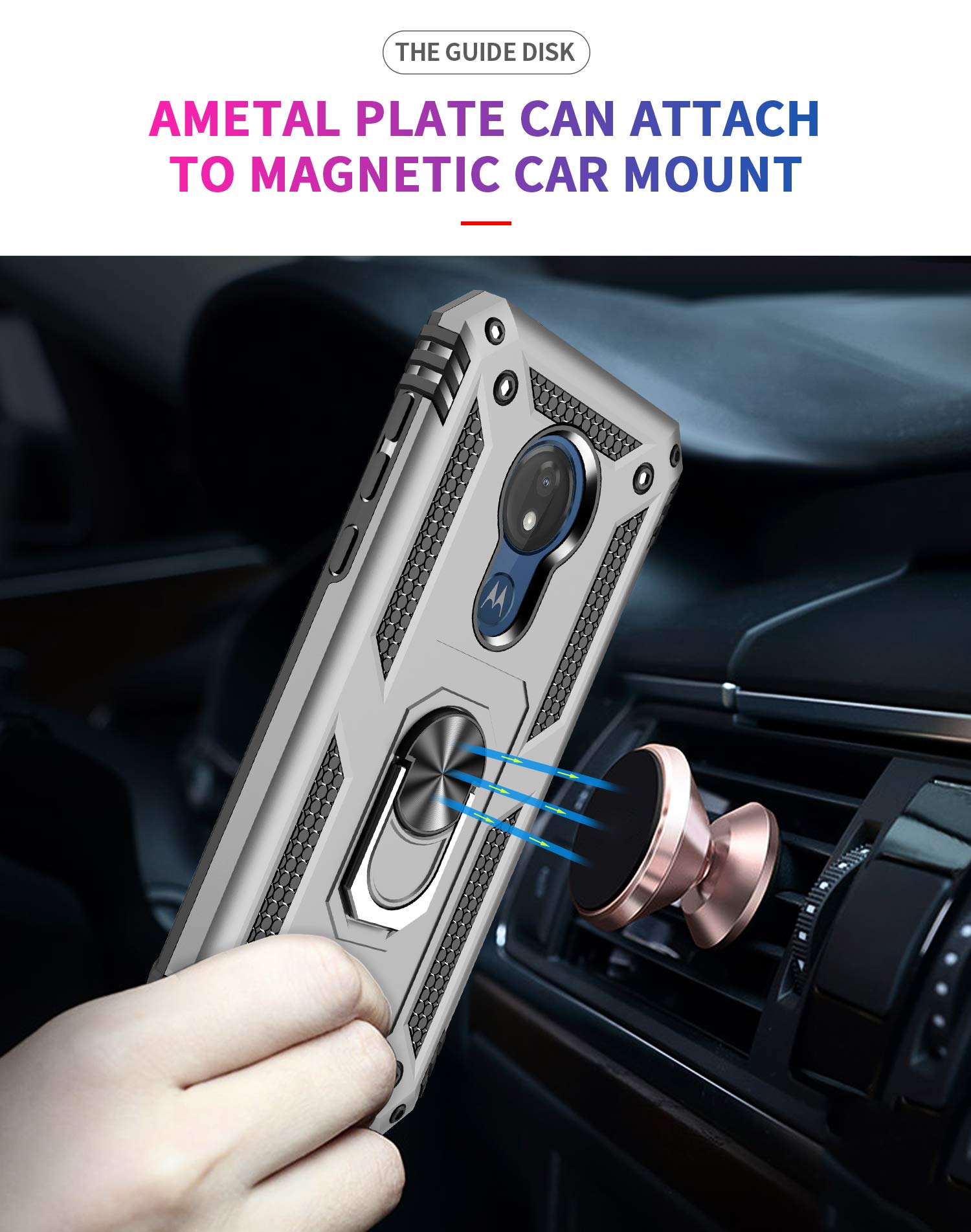 360° Rotating Ring Holder Kickstand Case for Motorola Moto G7/G7 Plus (T1962-1/T1962-4/T1962-5/T1962-6/XT1965-2/XT1965-3) - Shockproof Protective Phone Cover with Stand - Perfect for Workouts, Commuting & Hands-Free Viewing (Red)