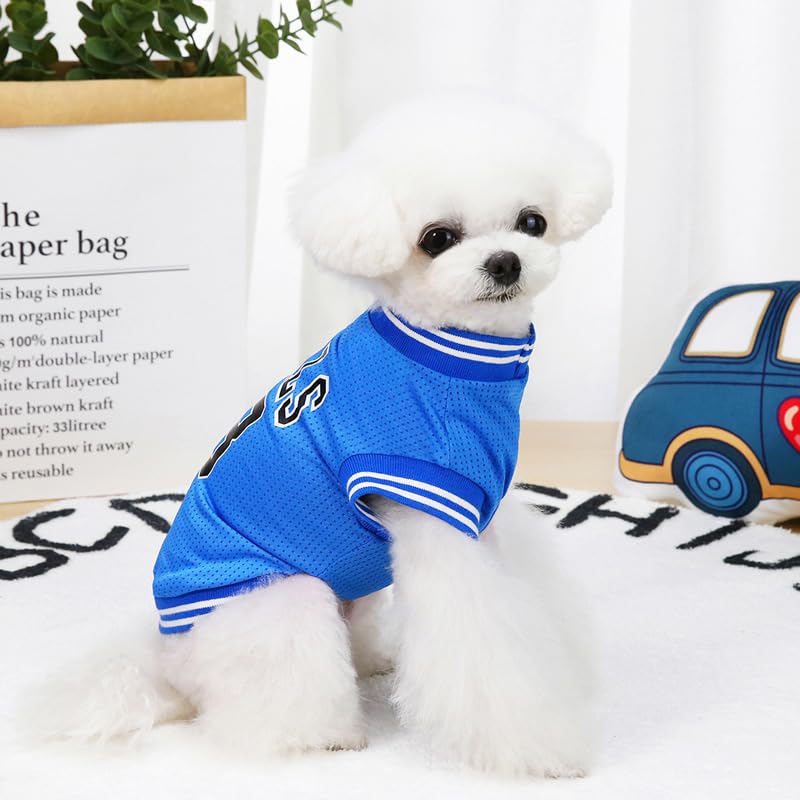 Breathable Basketball Mesh Dog T-Shirt - Comfortable Pet Sportswear for Puppies, Spring & Summer Fashion (Blue, Medium) - Perfect for Outdoor Play, Dog Parks & Summer Walks