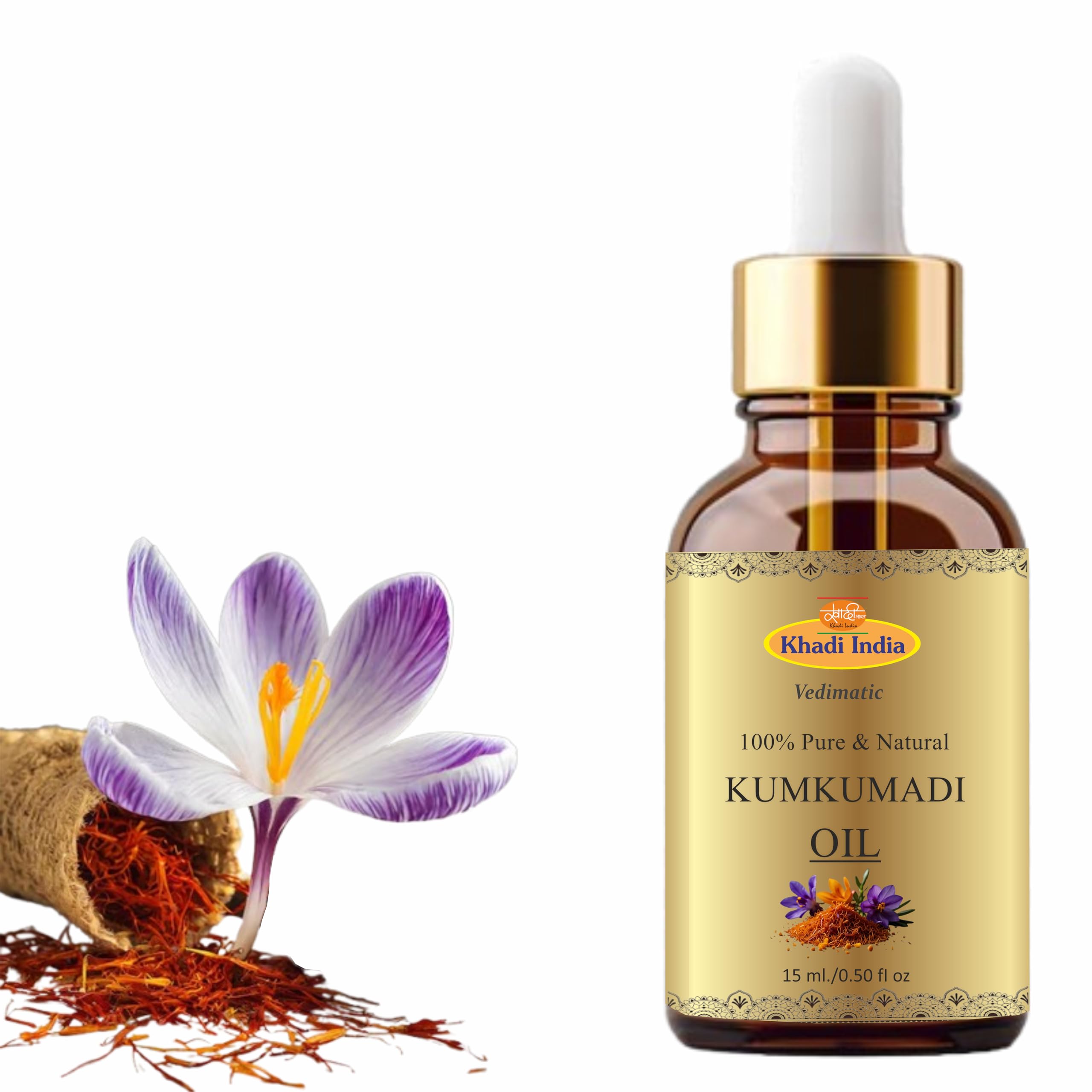 Khadi 100% Pure Herbal Natural Kumkumadi Oil for Glowing Skin | Skin Brightening & Anti-Aging Face Treatment | 15ml Ayurvedic Beauty Oil | Perfect for Night Routine & Bridal Skincare