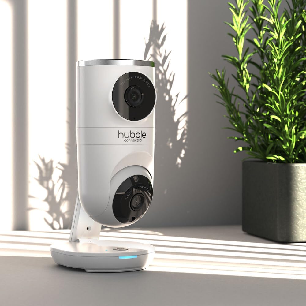 Hubble Connected Nursery Pal Dual Vision Smart Wi-Fi Baby Monitor with AI Motion Tracking, Night Vision, Soothing Sounds & Lullabies - White | AI-Powered Infant Safety Camera for Nursery, Bedroom & Travel Use