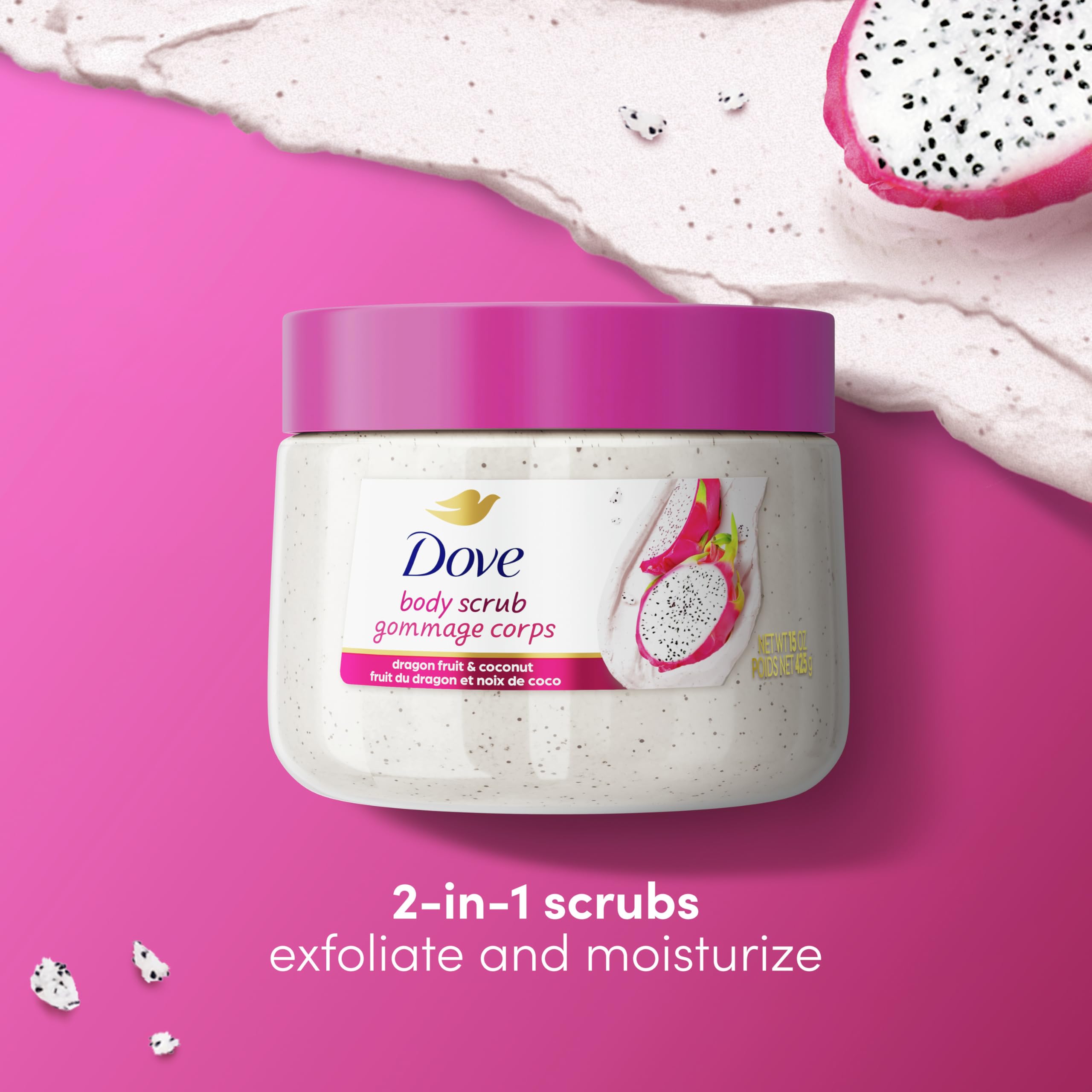 Dove Body Scrub with Dragon Fruit & Coconut Cream - Exfoliating & Nourishing for Silky Smooth Skin - 15 oz - Perfect for Spa Day, Self-Care Routine & Dry Skin Treatment