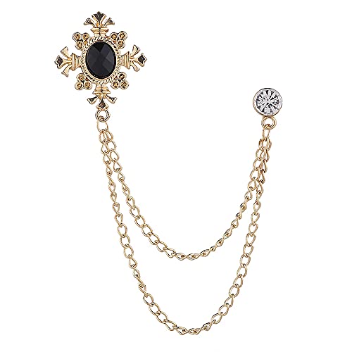 Vintage Crystal Tassel Chain Brooch - Cross Rhinestone Long Collar Pin for Men & Women - Elegant Lapel Accessory for Suits, Blazers, Dresses & Formal Occasions