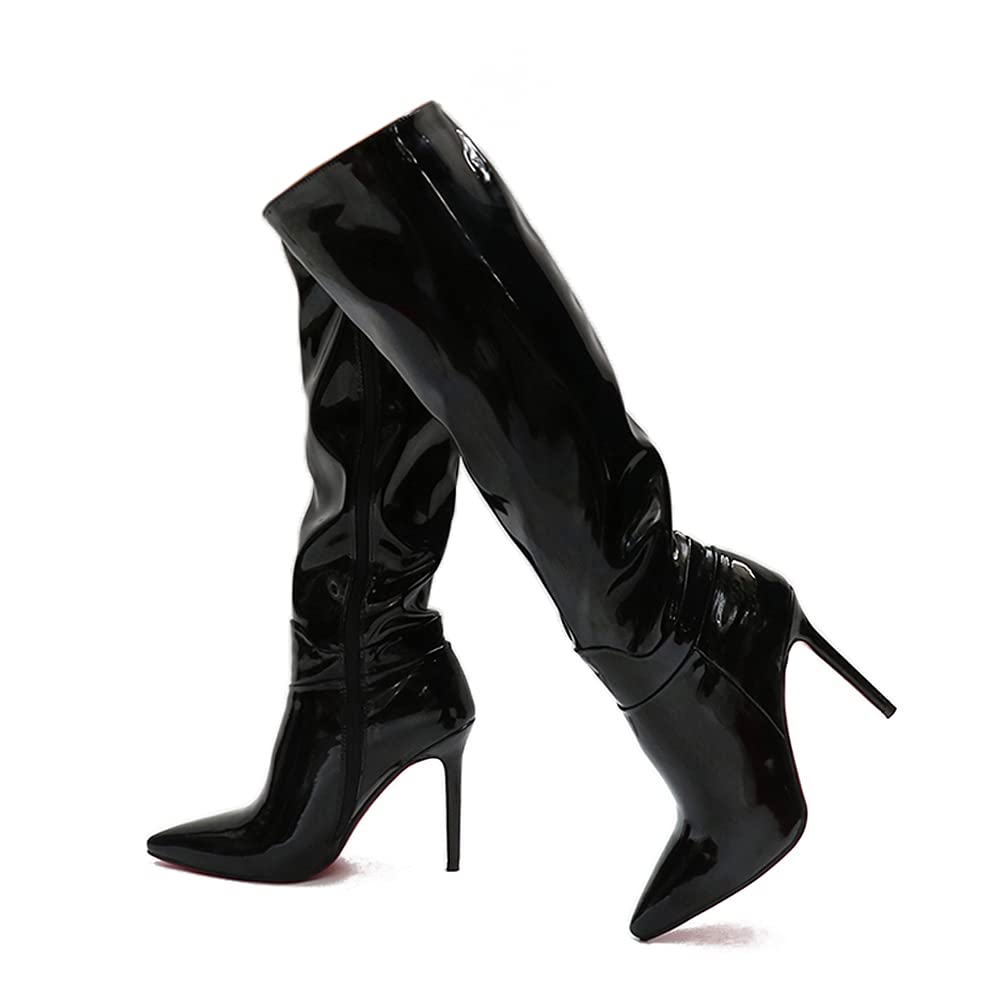 Stylish Women's Knee High Boots for Autumn & Winter - Sexy Shiny PU Leather Zipper Boots for Casual Outings, Office Wear & Night Out