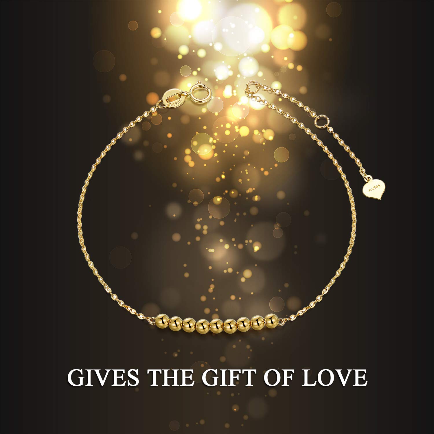 14K Solid Gold Beaded Bracelet for Women | Elegant Yellow Gold Jewelry | Adjustable 6.5