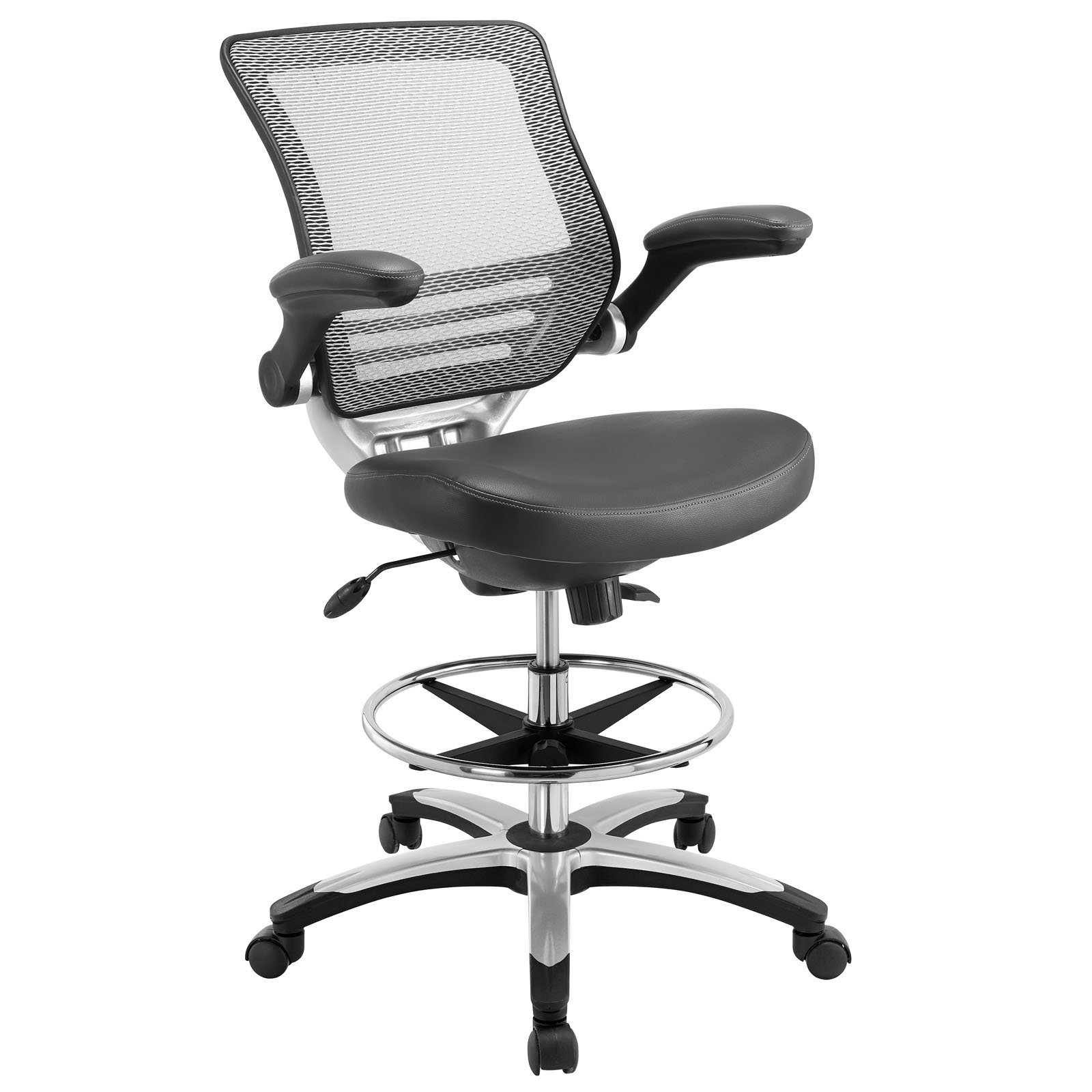 Modway EEI-211 Adjustable Height Drafting Chair with Flip-Up Arms - Ergonomic Office Chair for Reception Desk, Home Office & Studio - Gray Mesh Task Chair for Architects, Artists & Professionals