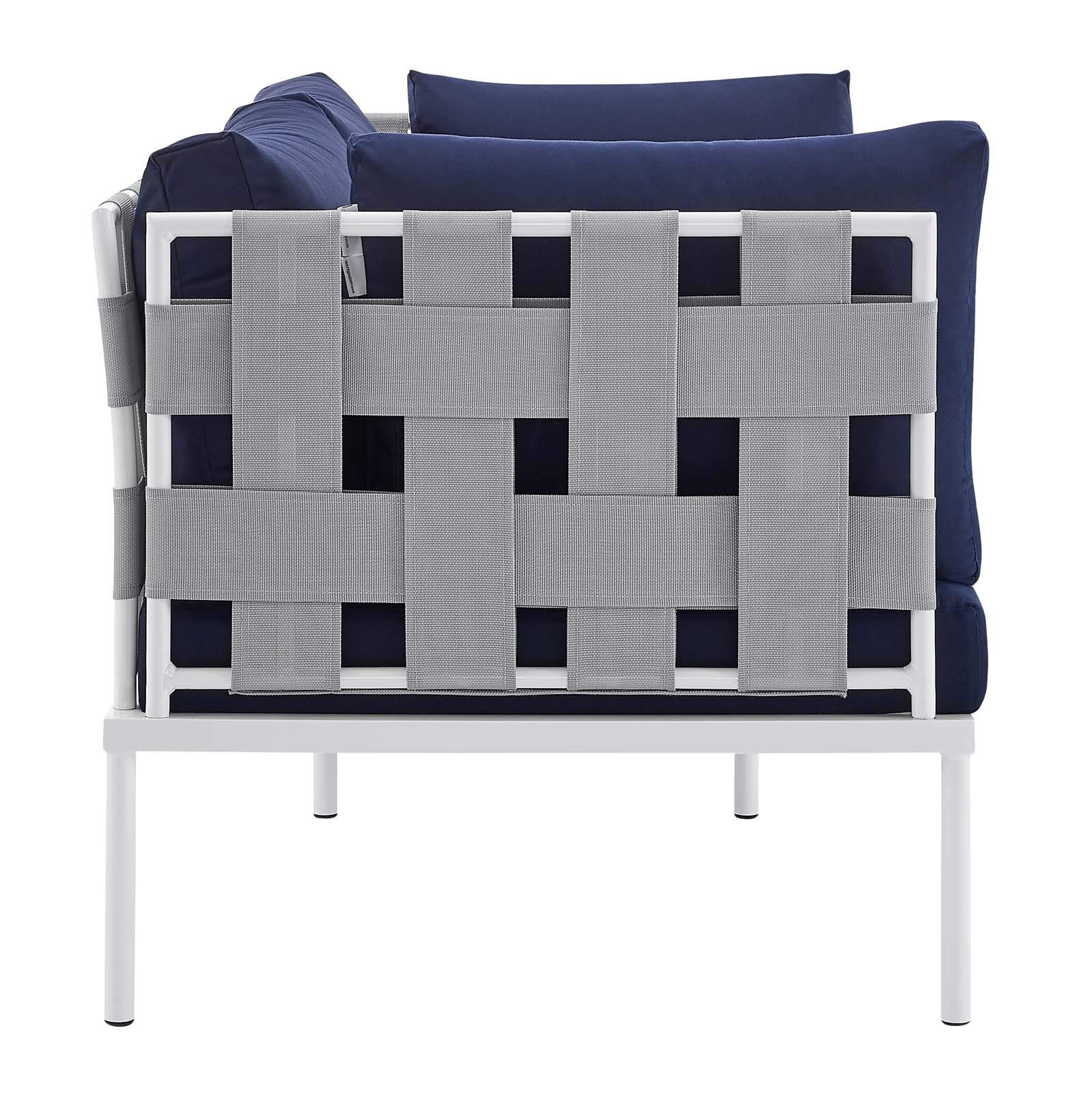 Modway EEI-4925 5-Piece Outdoor Patio Furniture Set - Aluminum Frame with Sunbrella Gray & Navy Cushions - Weather-Resistant Dining Set for Backyard, Poolside or Garden - Includes Table & 4 Chairs