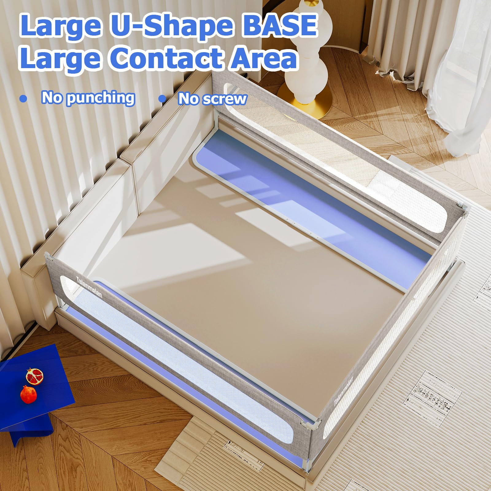 3-Pack U-Shaped Toddler Bed Rails with Child Lock - Adjustable Height Safety Bed Guard for King Size Beds (78.7×78.7x74.8