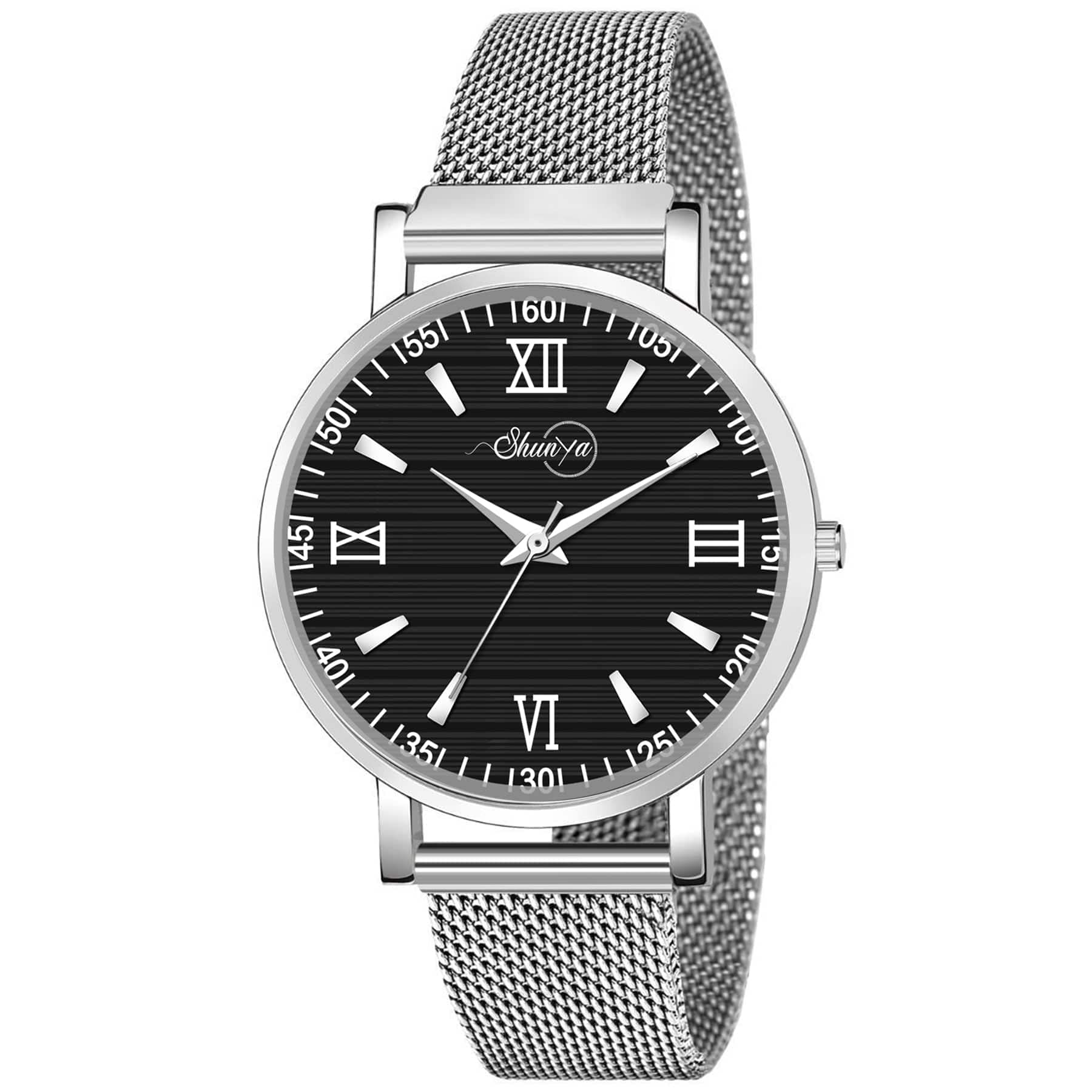 Shunya Women's Analog Watch - Silver & Black Linear Designer Dial - Elegant Timepiece for Women & Girls - Perfect for Office, Casual Wear & Special Occasions