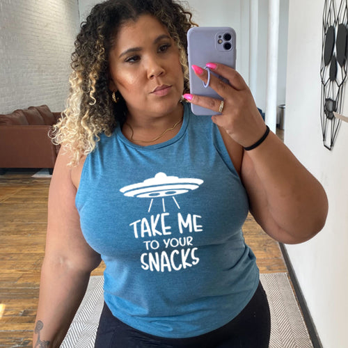 Take Me To Your Snacks Muscle Tank Top - Funny Alien Graphic Tee for Women & Men - Gym Workout & Casual Wear