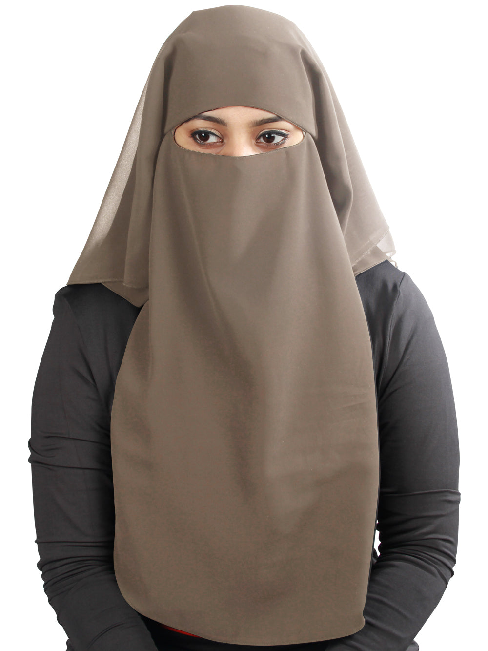 Black Georgette 3-Layer Niqab for Women - Modest Islamic Face Covering for Prayer, Travel, and Daily Wear