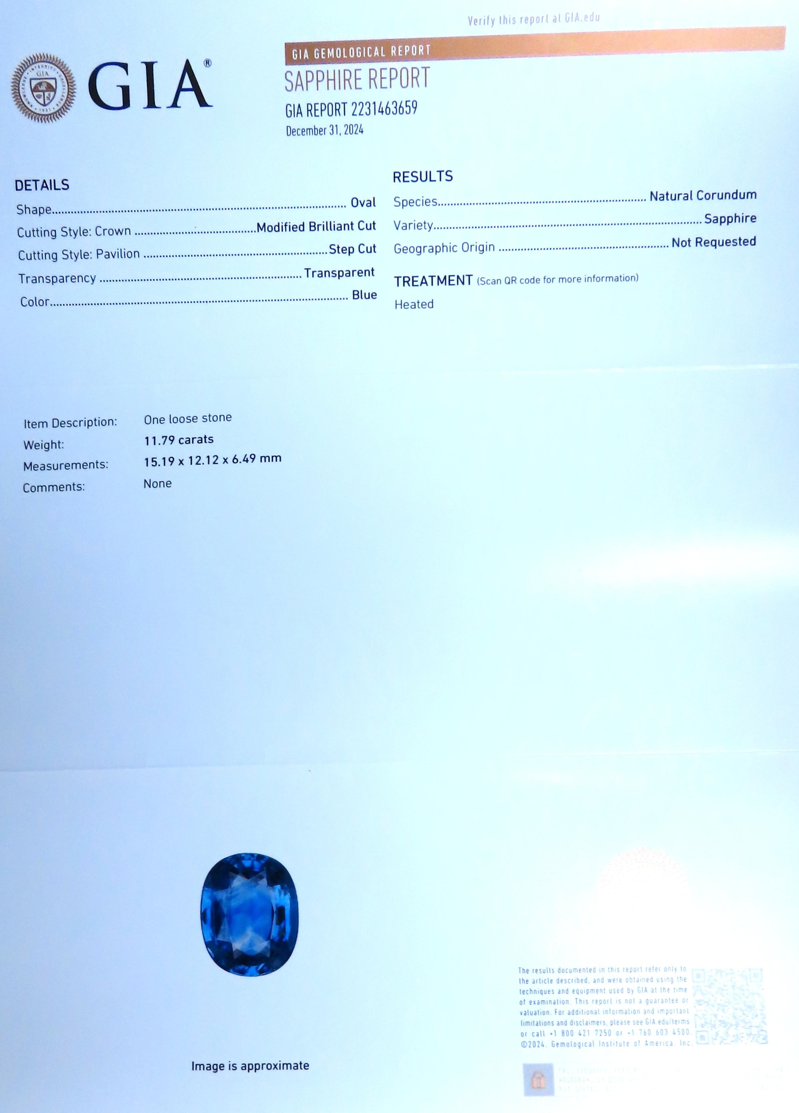 GIA Certified 11.79ct Natural Blue Sapphire Diamond Ring in 14K White Gold - Elegant Engagement & Wedding Jewelry for Women