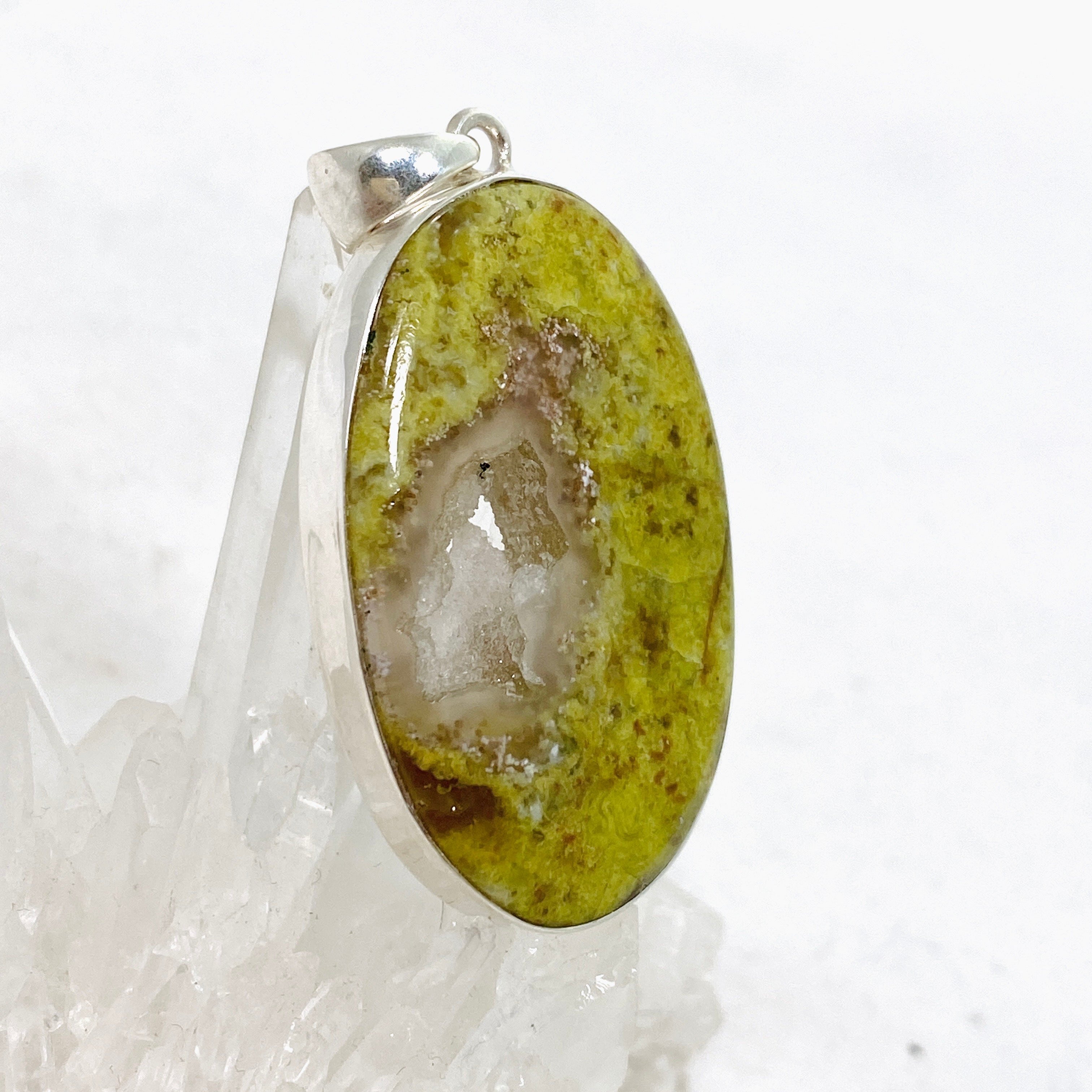 Natural Green Opal (Madagascar) Druzy Oval Cabochon Pendant Necklace KPGJ4656 - Perfect for Boho Jewelry & Spiritual Healing