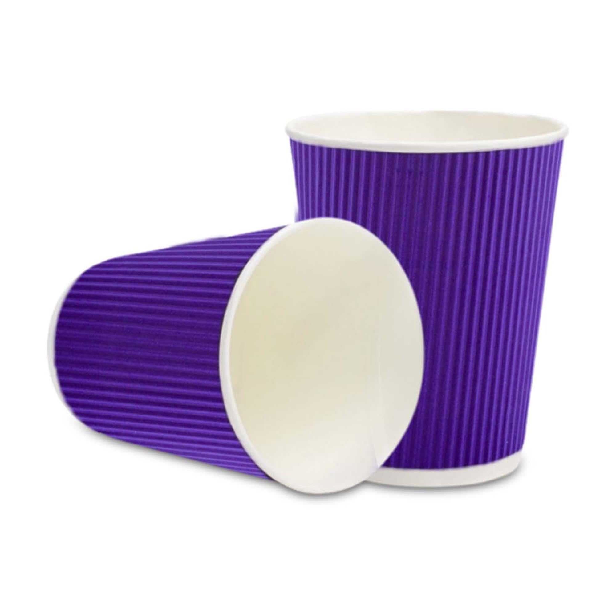 12 oz Disposable Coffee Cups - 500 Pack Insulated Ripple Wall Hot Cups for Coffee, Tea & More | Royal Purple Paper Cups with Rolled Rim | Lids Sold Separately | Perfect for Cafes, Offices & Events