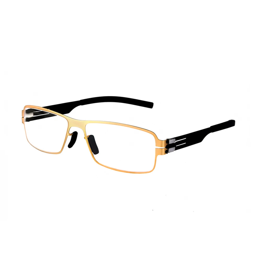 Aimee Men's Full Rim Square Screwless Stainless Steel Eyeglasses Frame 1139 - Lightweight Durable Glasses for Work, Reading & Everyday Use