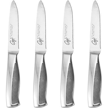 Guy Fieri Signature 4-Piece Stainless Steel Steak Knife Set - 4.5 Inch Sharp Blades for Steak, Meat Cutting & Fine Dining | Perfect for Restaurants, Dinner Parties & Home Kitchens