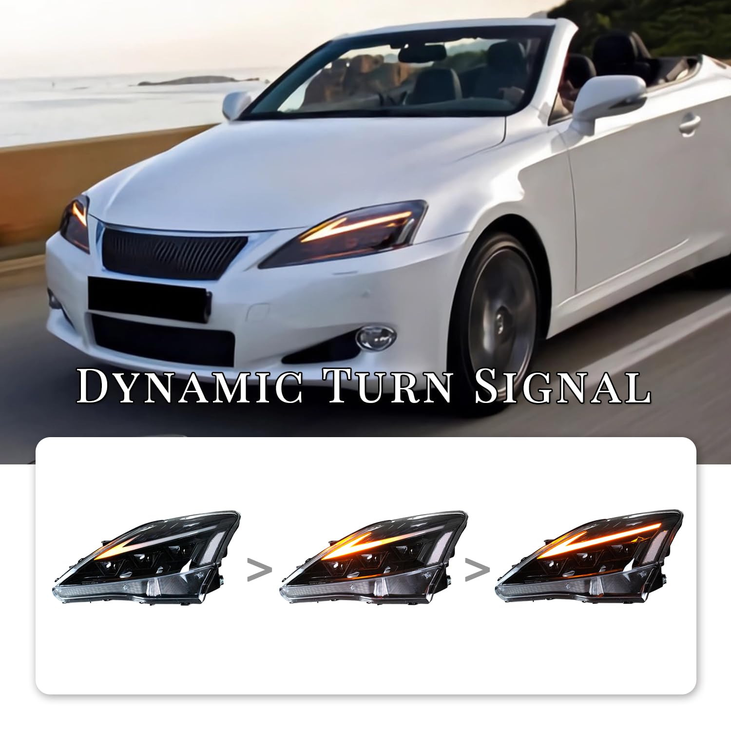 HCMOTIONZ Headlights for Lexus IS250/350 2006-2014 with DRL & Sequential Turn Signals - Perfect for Night Driving & Car Upgrades