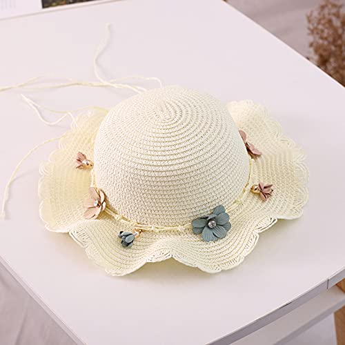 Baby Girls Sun Hat with Wide Brim - Straw Flower Beach Hat for Toddler & Infant - Cute Shoulder Bag Included - Perfect for Summer, Beach, Park & Outdoor Activities
