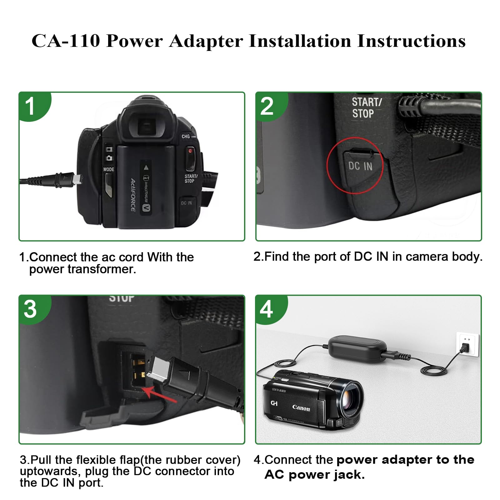 Canon VIXIA HF M50 R800 R80 R700 R500 M52 M500 HF-R70 HF-R72 HF-R700 R50 R52 R60 R200 R300 LEGRIA HF R206 R26 Camcorder AC Adapter & Power Charger Kit - Replacement for TKDY CA-110 - Perfect for Travel Vlogging, Home Videos, and Professional Filming