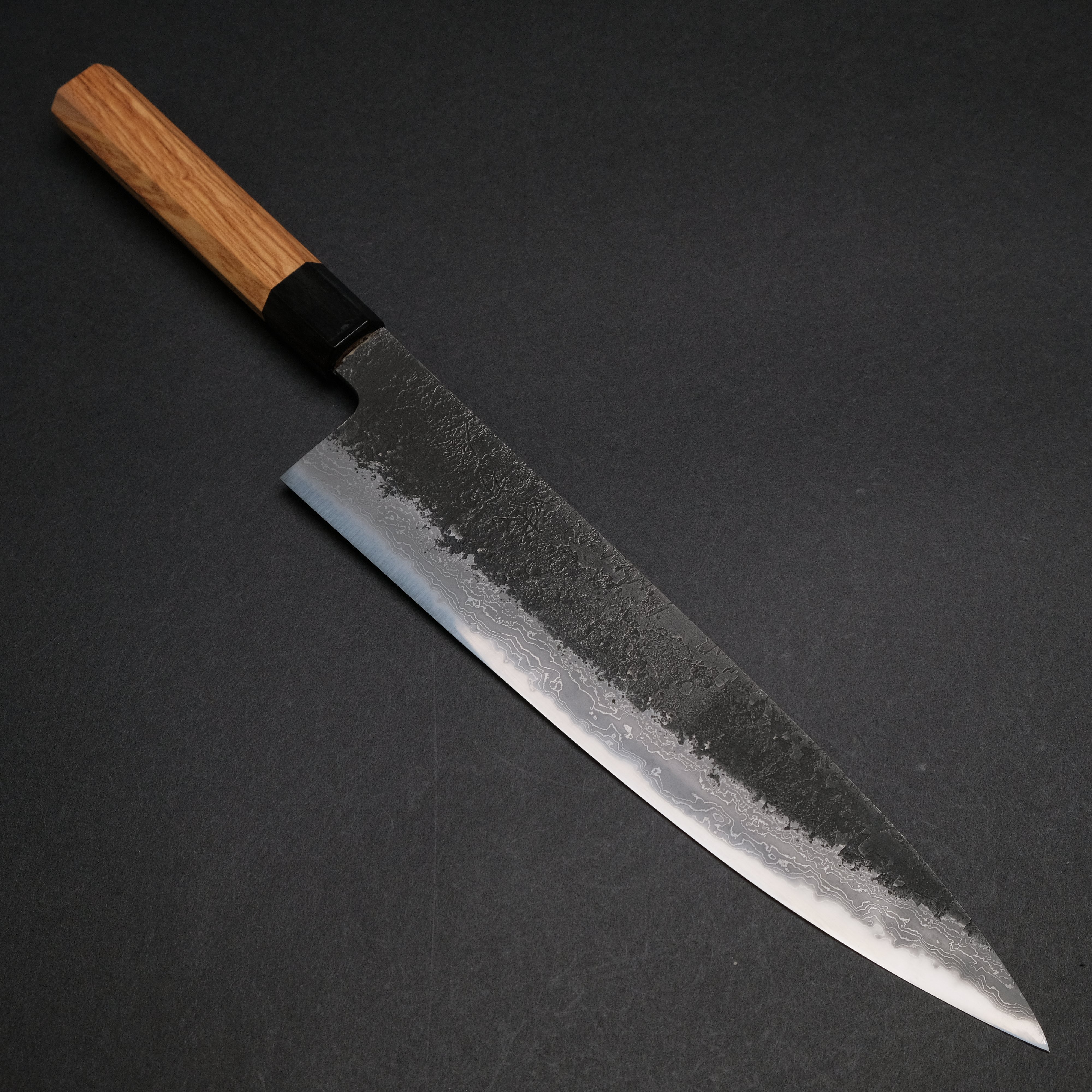 Premium Ajikataya White #2 Nashiji Damascus Gyuto 240mm Japanese Chef Knife - Olive Wood & Buffalo Horn Handle - Perfect for Sushi, Meat Slicing & Professional Kitchen Use