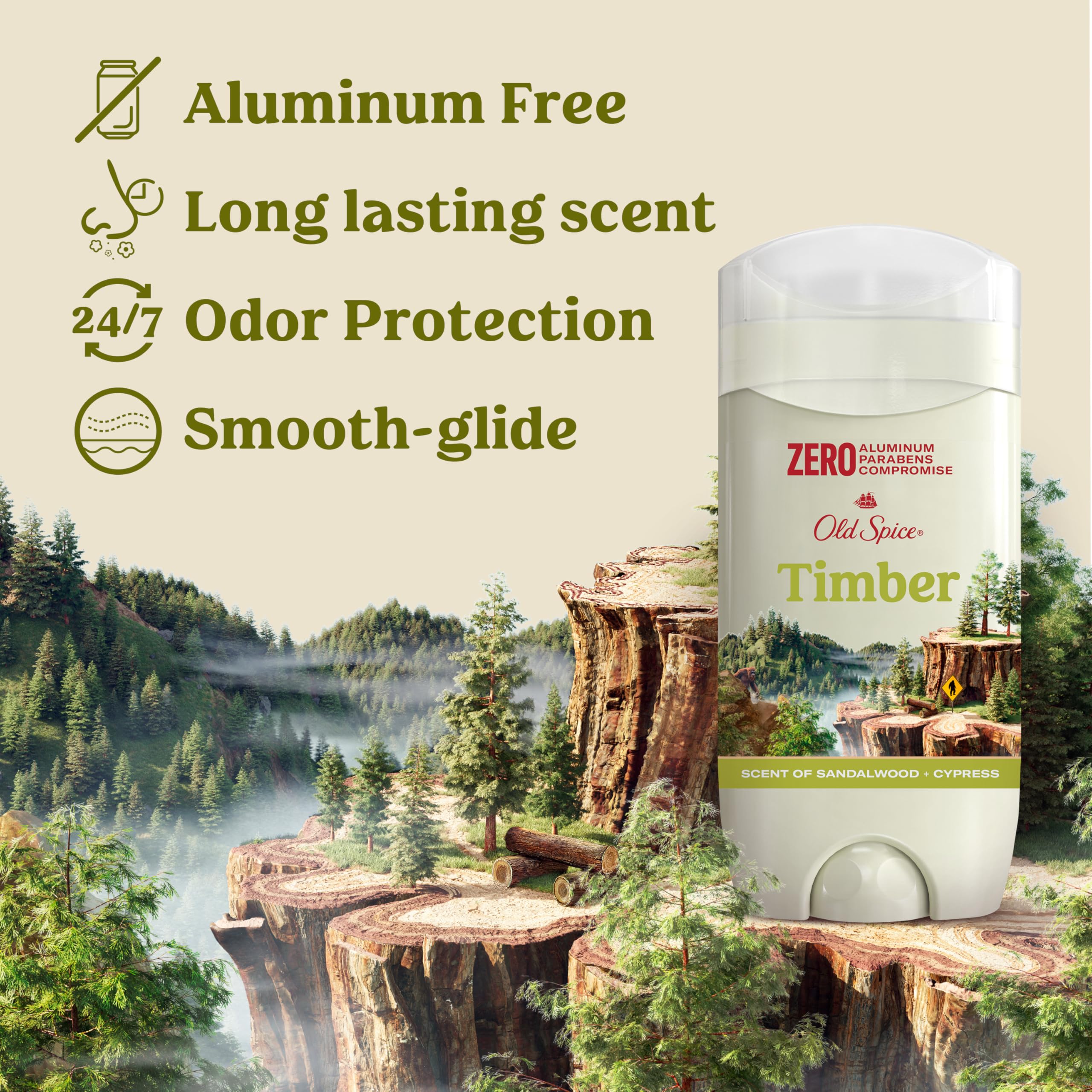Old Spice Men's Deodorant Aluminum-Free Timber with Sandalwood Scent, 3.0oz (Pack of 3) + Travel-Size Swagger Body Wash - Fresh Long-Lasting Protection for Gym, Work & Outdoor Activities