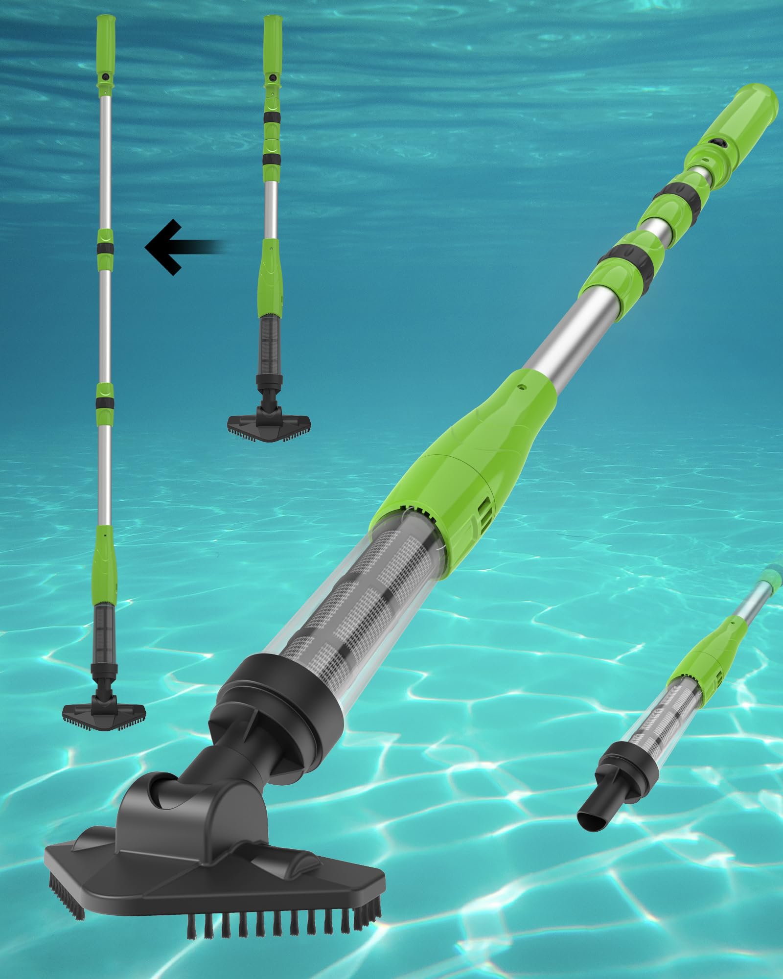 Cordless Rechargeable Pool Spa Hot Tub Vacuum Cleaner - Handheld Pool Cleaner for Sand, Debris, Leaves - Ideal for Small Pools, Above Ground Pools, Hot Tubs, Spas, Green Water - Perfect for Backyard, Patio, Inflatable Pools