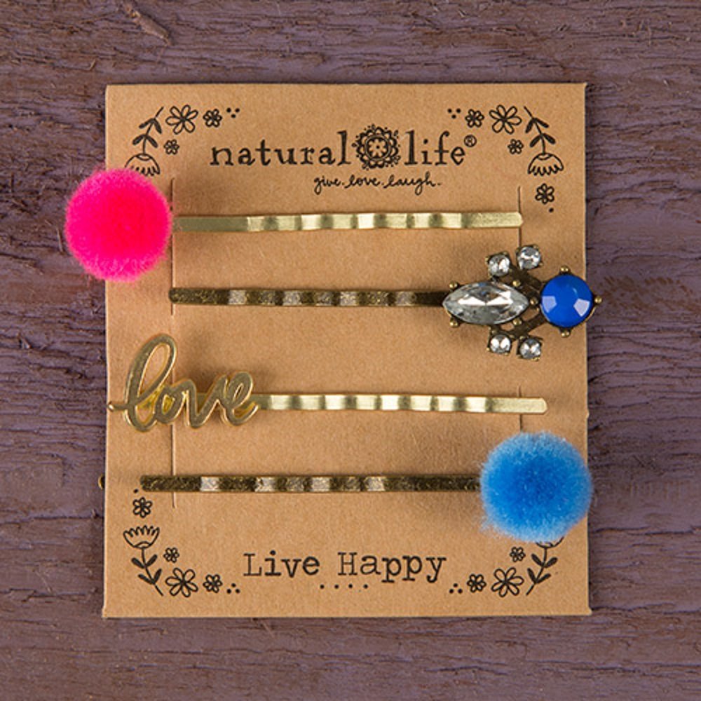 Natural Life Hair Pin Set of 4 - Cute Love Bobby Pins for Women & Girls - Perfect for Weddings, Parties & Everyday Styling