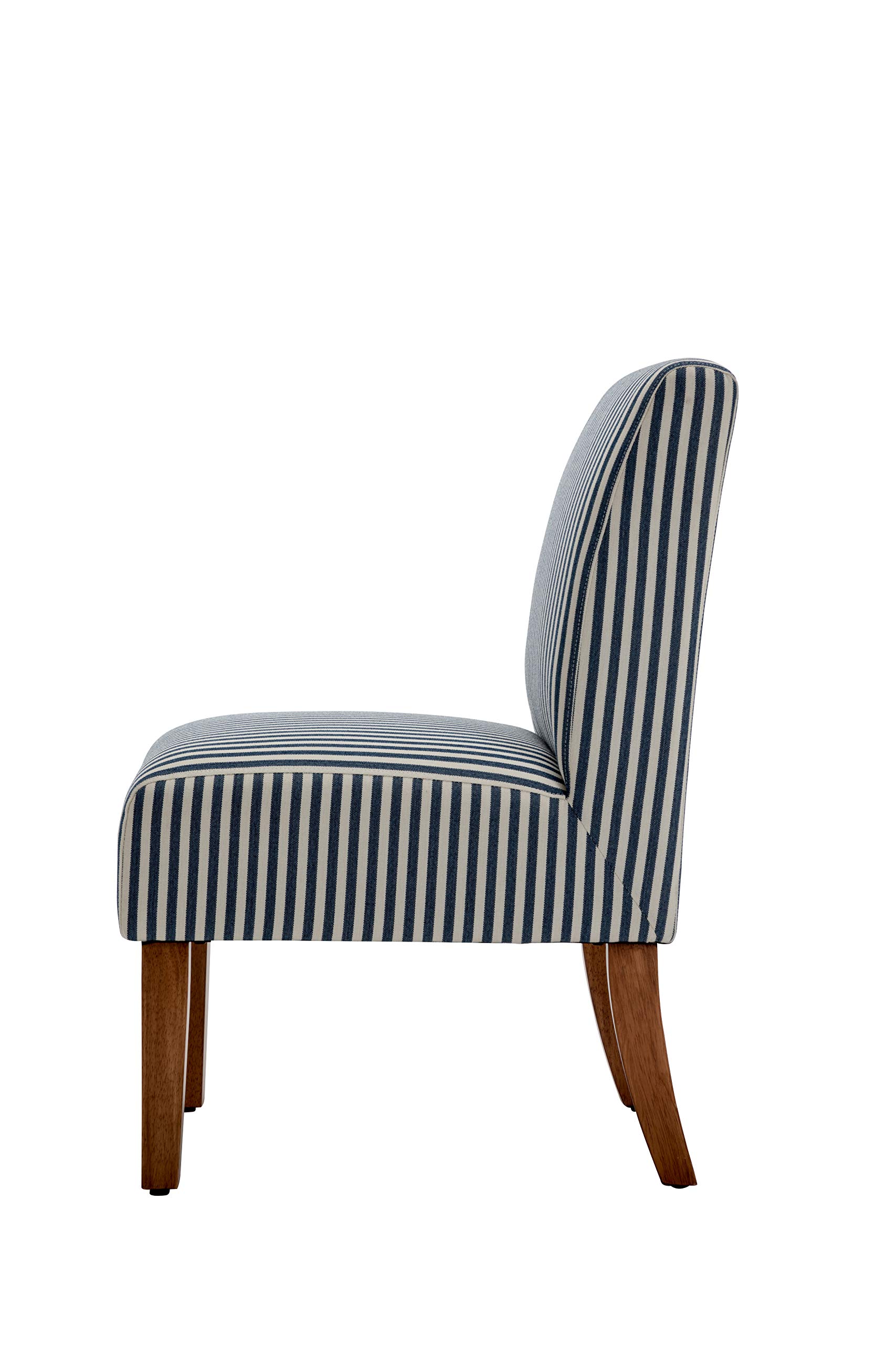 Wovenbyrd Classic Armless Slipper Accent Chair with Solid Wood Legs - Navy & White Striped Fabric Upholstery - Perfect for Living Room, Bedroom or Office Decor