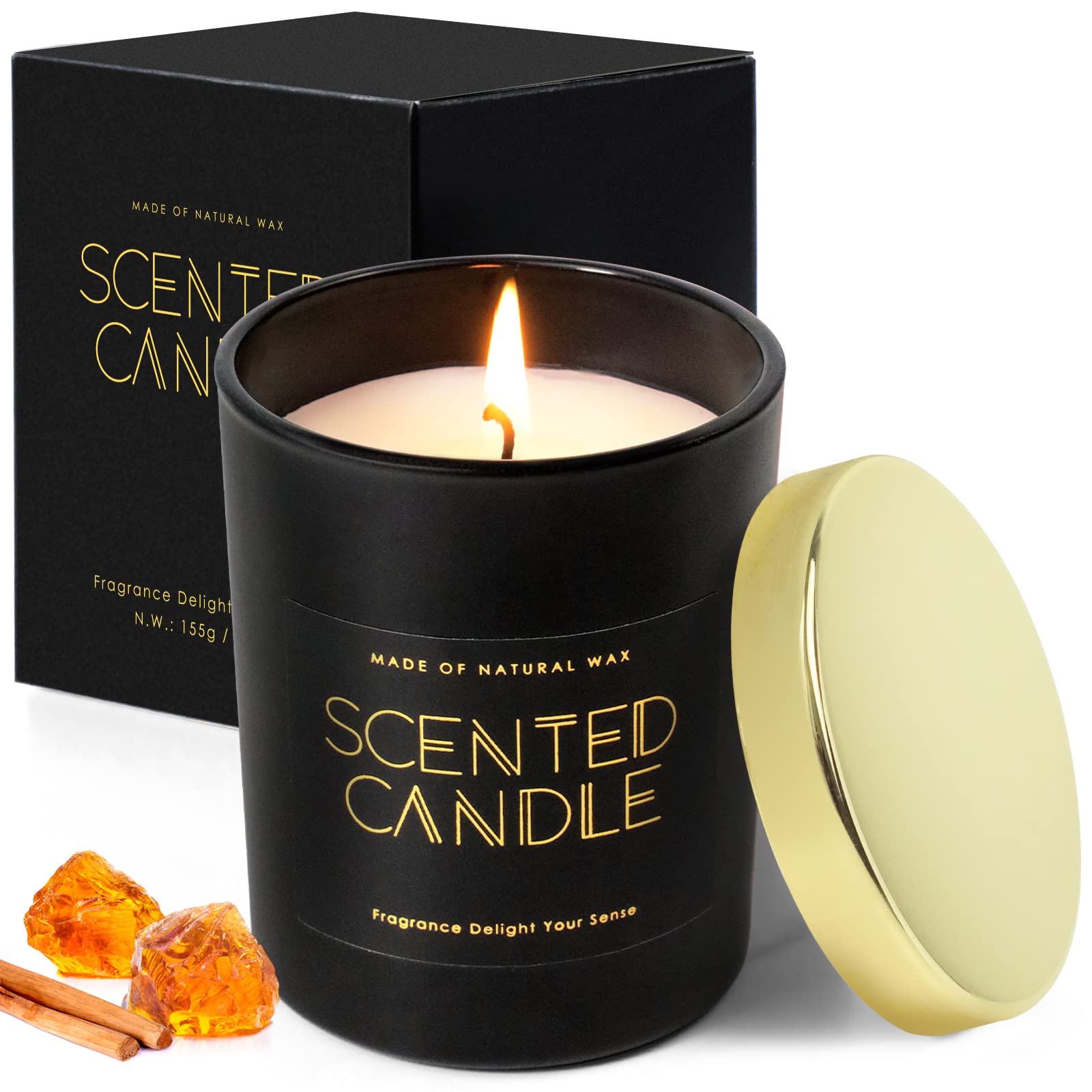 Premium Amber & Oud Scented Soy Candles - 5.5 oz Aromatherapy Candles in Matte Black Glass Jar - Relaxing Home Fragrance Gifts for Women, Men & Mothers Day - Perfect for Spa Nights, Romantic Dinners & Stress Relief