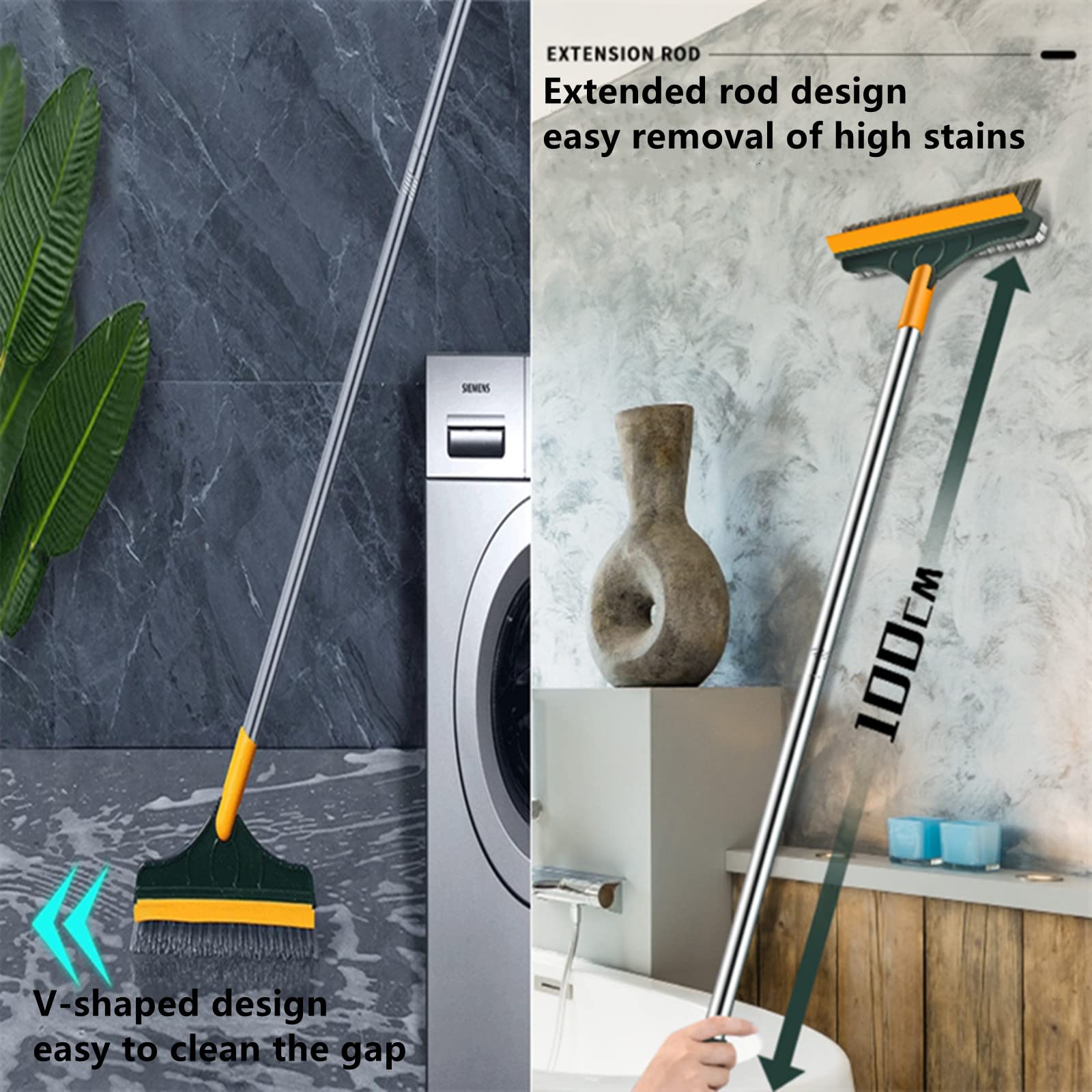 Upgraded 3-in-1 Multi-Surface Cleaning Brush - Adjustable V-Shape Scrub Brush with 180° Rotating Removable Head & Flat Brush - Perfect for Floors, Bathrooms, Kitchens, RVs, Tiles, Grout & Hard-to-Reach Areas - Heavy Duty Cleaning Tool for Home & Outdoor Use