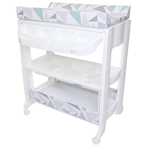 Mychild Peachy Baby Changing Table with Hidden Bath Tub - Modern Geo Diamond Design for Nursery & Bathroom Organization | Perfect for Diaper Changes & Baby Care Routine
