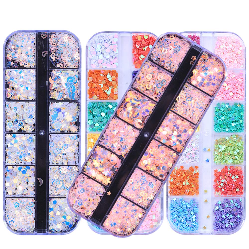 GOTONE 4 Boxes Ultra-Thin Iridescent Mermaid Nail Sequins - 3D Star Paillette Nail Art Decorations for Manicure, Face, Body & Phone Case DIY | Perfect for Nail Salon, Home Makeup, Festival Costume & Craft Projects