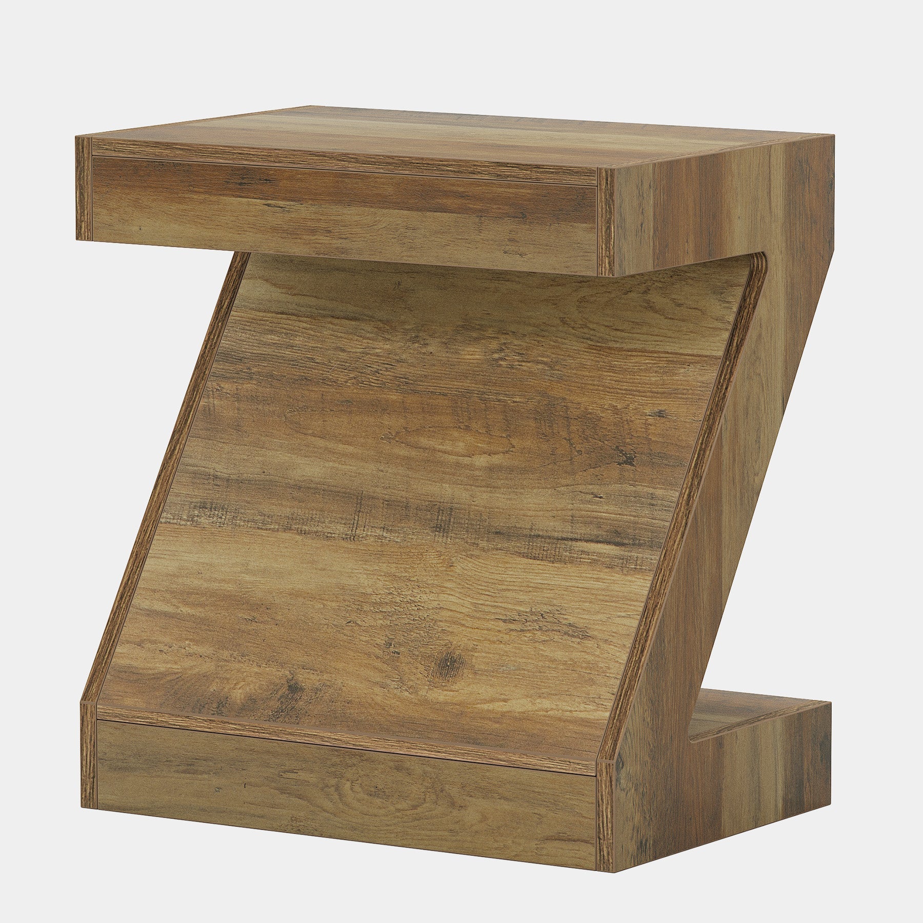 Modern Z-Shaped Wooden End Table - Stylish Nightstand for Bedroom, Living Room | Compact Side Table for Small Spaces, Home Decor & Storage Solution