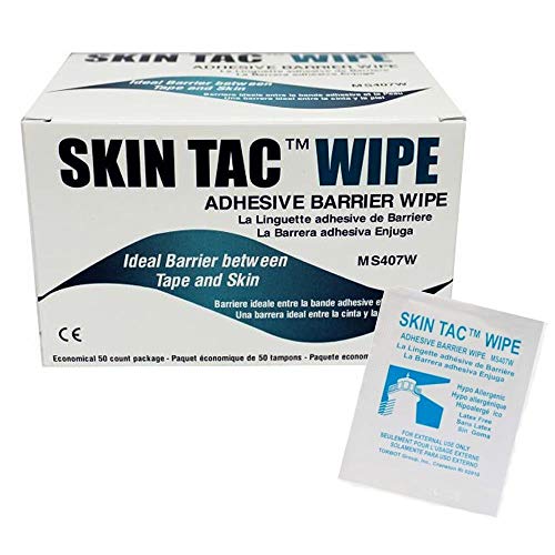 Skin Tac Adhesive Barrier Prep Wipes - 50 Count Box | Hypoallergenic Medical Adhesive for Ostomy, Prosthetics & Diabetes Devices | Secure & Gentle Skin Protection by TORBOT GROUP INC. | Ideal for Daily Use, Sports & Active Lifestyles
