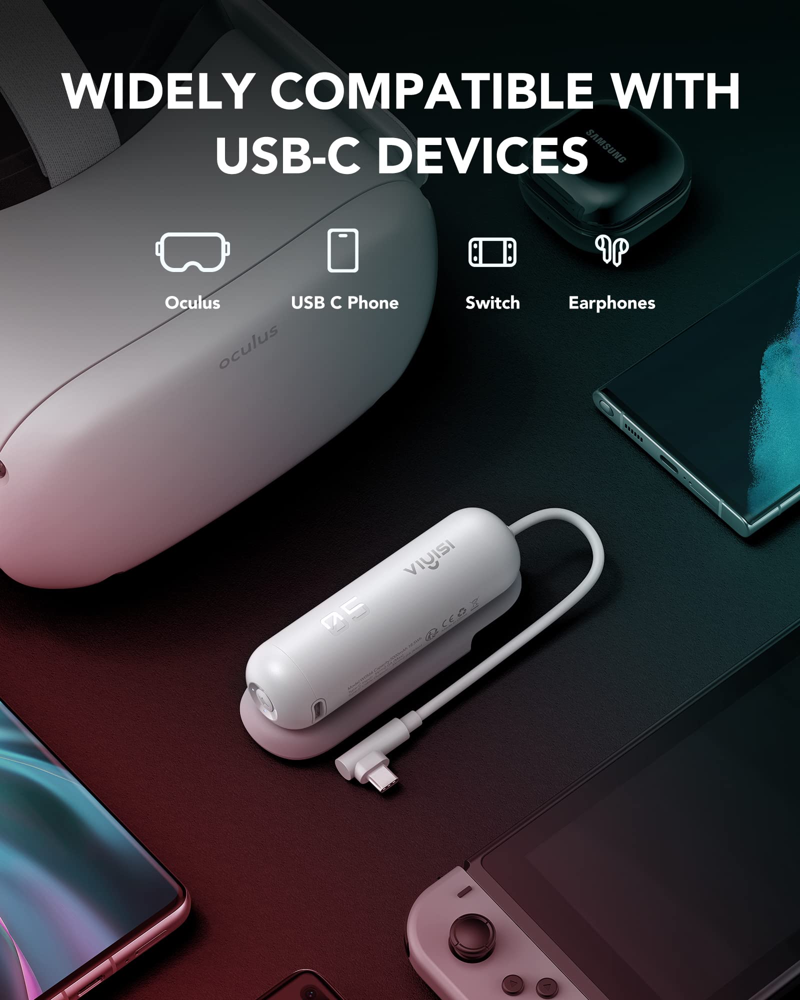 5000mAh Portable Battery Pack for Oculus Quest 2/Meta Quest 2 Headset - Fast Charging Power Bank Extends VR Playtime 2-4 Hours | Compatible with Original Strap | Perfect for Gaming, Travel & Extended VR Sessions