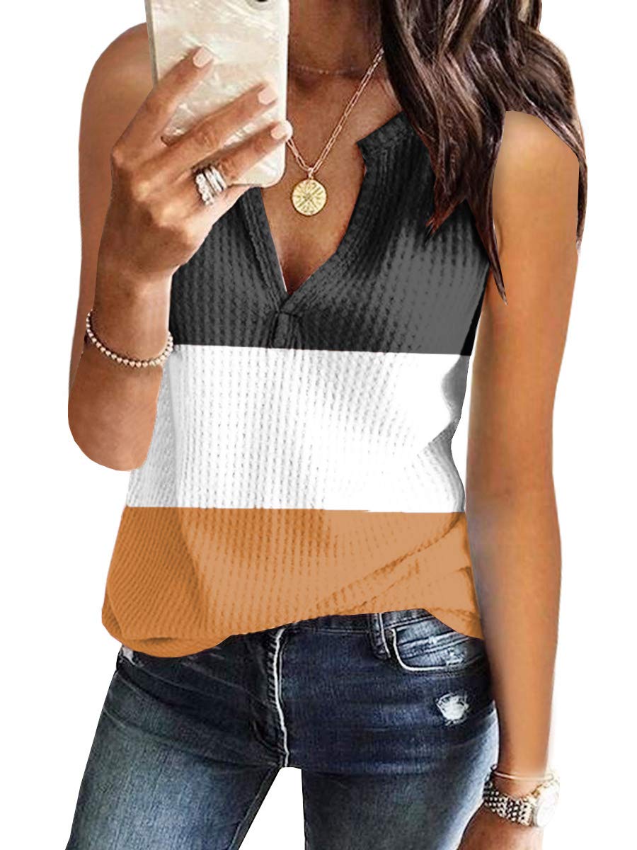 Women's V-Neck Waffle Knit Tank Tops - Summer Casual Sleeveless Loose Fit Tee Shirts for Women | Perfect for Beach, Gym, and Everyday Wear
