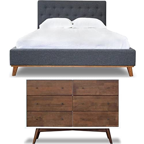 Home Square 2-Piece Queen Bedroom Set - Platform Bed with 6-Drawer Dresser for Modern Home | Space-Saving Storage Solution for Small Apartments & Guest Rooms