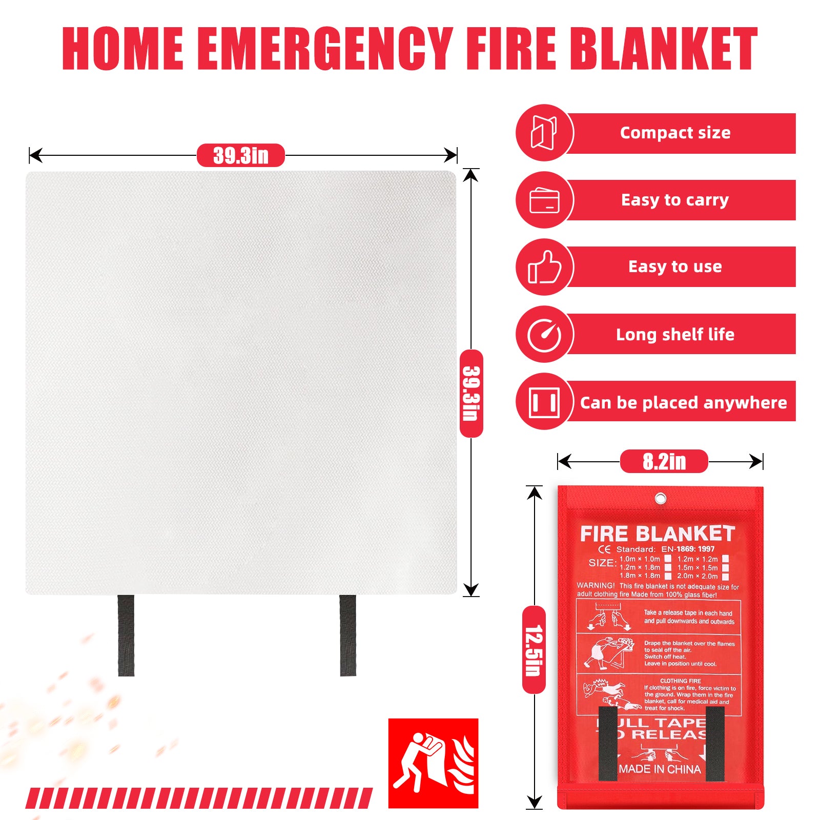 WETENE Fire Blanket Emergency - 4 Pack Fireproof Blanket for Kitchen, Camping, Grill, Car, Office & More | Fire Retardant Safety Blanket for Home, School, Warehouse & Outdoor Use - Perfect for Cooking, BBQ, Fireplace & Emergency Situations