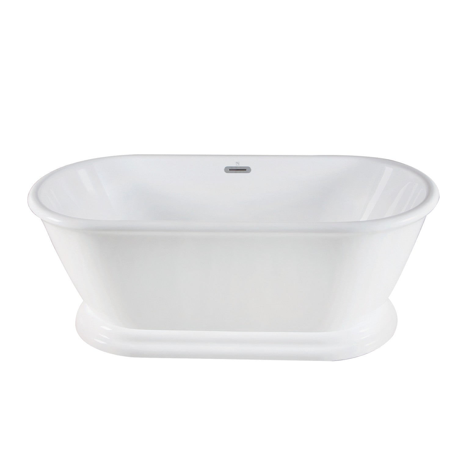 Aqua Eden VTDE602824 60 Inch Glossy White Acrylic Oval Double-Ended Pedestal Bathtub with Drain (No Faucet Holes) - Perfect for Modern Bathroom & Spa Relaxation at Home