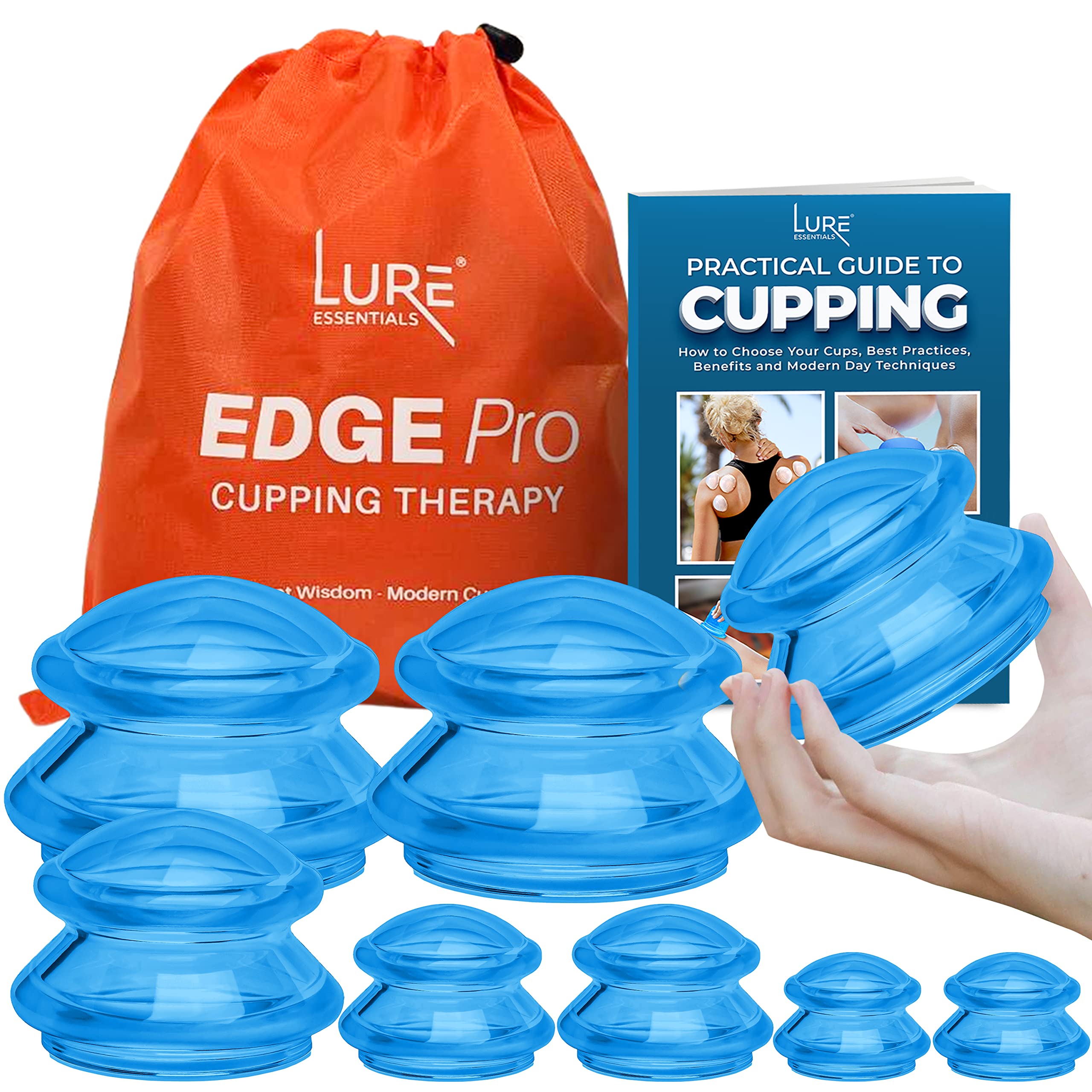 Professional 8-Piece Silicone Cupping Therapy Set - Massage Cups for Myofascial Release, Pain Relief & Cellulite Reduction - Lure Blue - Perfect for Home Spa, Physical Therapy & Holistic Wellness