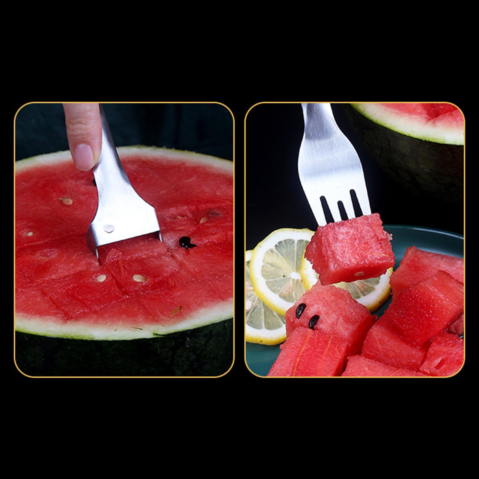 Stainless Steel Double-Ended Fruit Forks - Watermelon Cutter & Appetizer Picks Set - Lightweight Portable Kitchen Tools for Picnics, BBQs, and Party Snacks