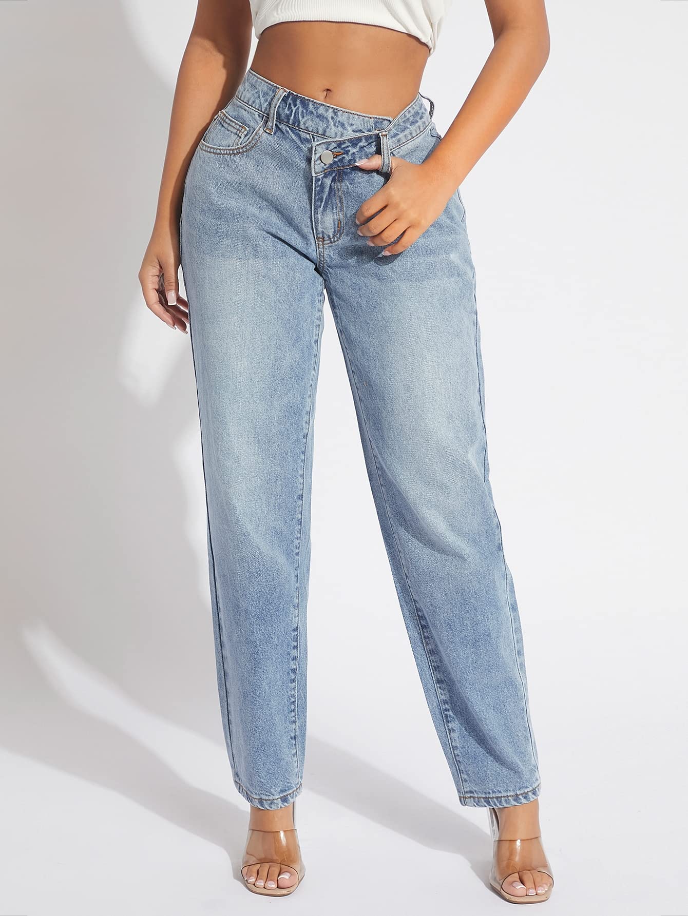 Verdusa Women's High Waist Stretch Denim Jeans with Zip Up - Comfortable Casual Long Pants for Everyday Wear, Work & Outings