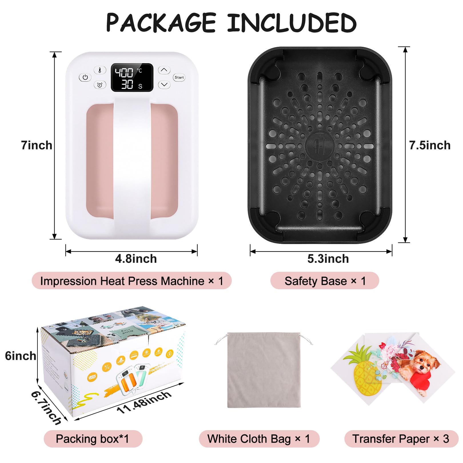 7×5 Inch Mini Heat Press Machine for T-Shirts, Hats & Bags - Portable Easy Press for DIY Heat Transfer - Perfect for Christmas Gifts & Crafts (Pink) | Great for Home Use, Small Businesses & Crafting Projects