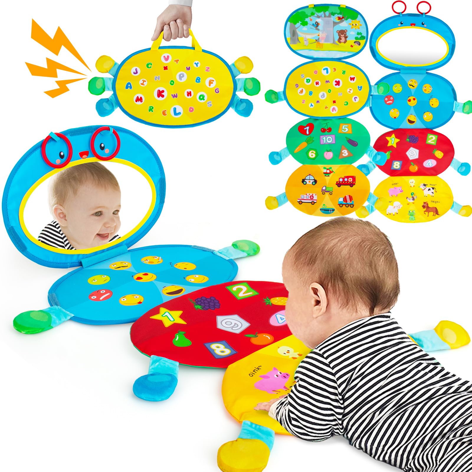 High Contrast Baby Mirror & Crinkle Toys for Tummy Time - Sensory Learning & Brain Development for Newborns 0-6 Months - Perfect Infant Toys for 3-6 Month Olds - Great Gift for Baby Showers & Early Childhood Development