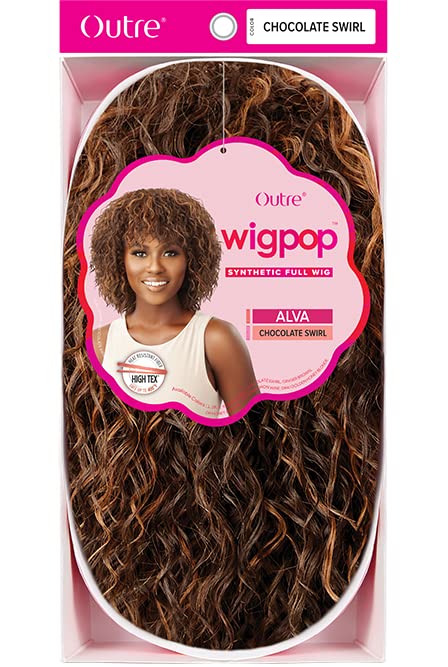 Outre Full Wig Wigpop Wavy Bang Heat Resistant Synthetic Fiber Wig - High Tex ALVA Style (2 Pack) for Everyday Wear, Cosplay & Special Occasions