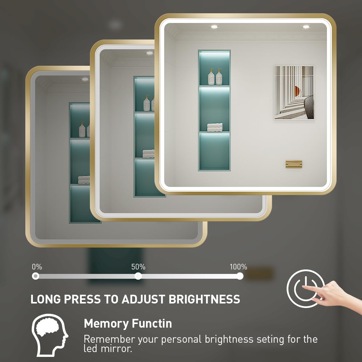 36x36 Inch Gold Framed LED Bathroom Mirror with Dimmable Lights - Anti-Fog Design, 6000K Daylight, Touch Switch - Perfect for Wall Mounting, Vanity Makeup & Modern Bathroom Decor