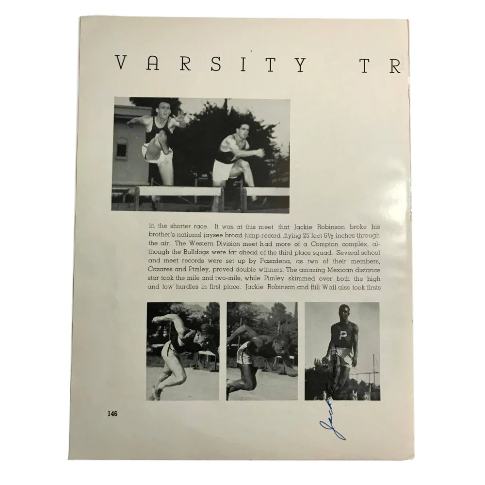 Authentic Jackie Robinson Signed Track & Field Yearbook Page with JSA COA - Rare Pre-Dodgers Baseball Memorabilia - Perfect for Sports Collectors & History Enthusiasts