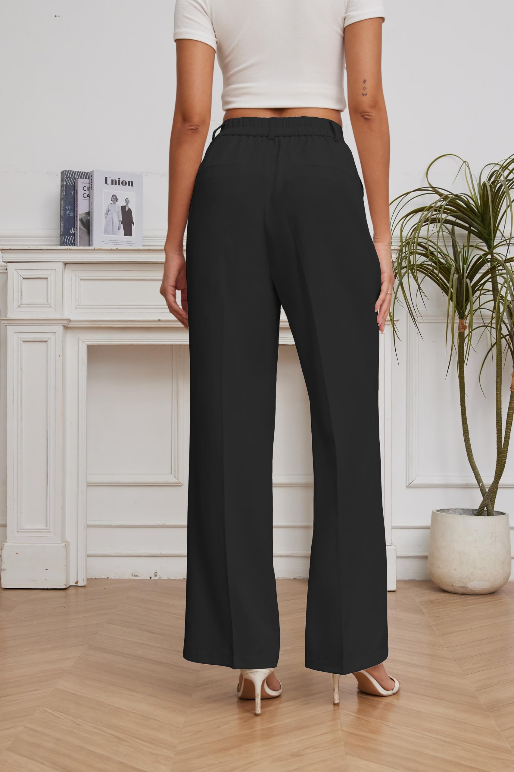 FUNYYZO Women's High Waisted Wide Leg Suit Pants - Stretch Elastic Back Business Trousers for Work & Office - Professional Straight Leg Dress Pants for Women | Perfect for Business Meetings, Office Wear & Formal Occasions
