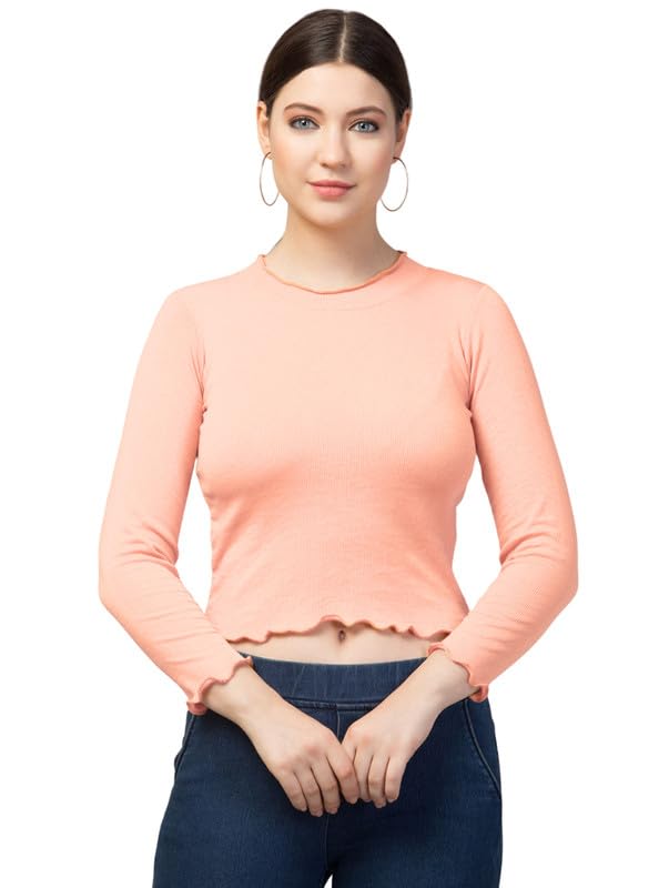 Meyara Women's High Neck Ruffle Detail Ribbed Crop Top - Stylish Chic Tank T-Shirt for Casual Outfits, Layering & Summer Fashion | Trendy Blouse for Women's Wardrobe